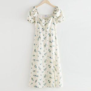 & Other Stories Puff Sleeve Linen Midi Dress